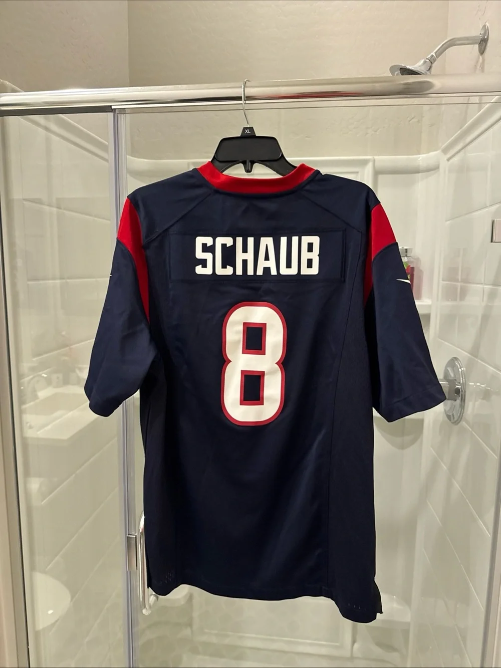 Men's Navy Blue and Red Football Jersey - Schaub #8